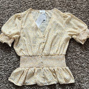 Yellow and White Floral Blouse